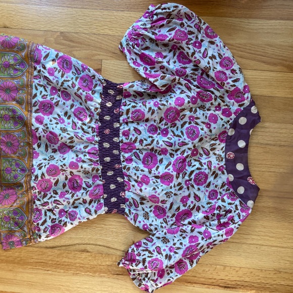 Anthropologie Floral Peplum Silk Top with Puffed Sleeves - Picture 4 of 5